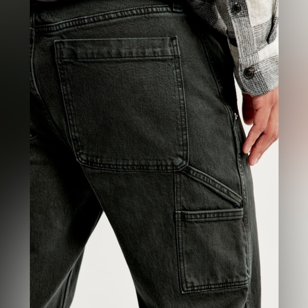 Abercrombie & Fitch Vintage Denim Athletic Loose Workwear Jean •W31 L30 In Black - Picture 3 of 8